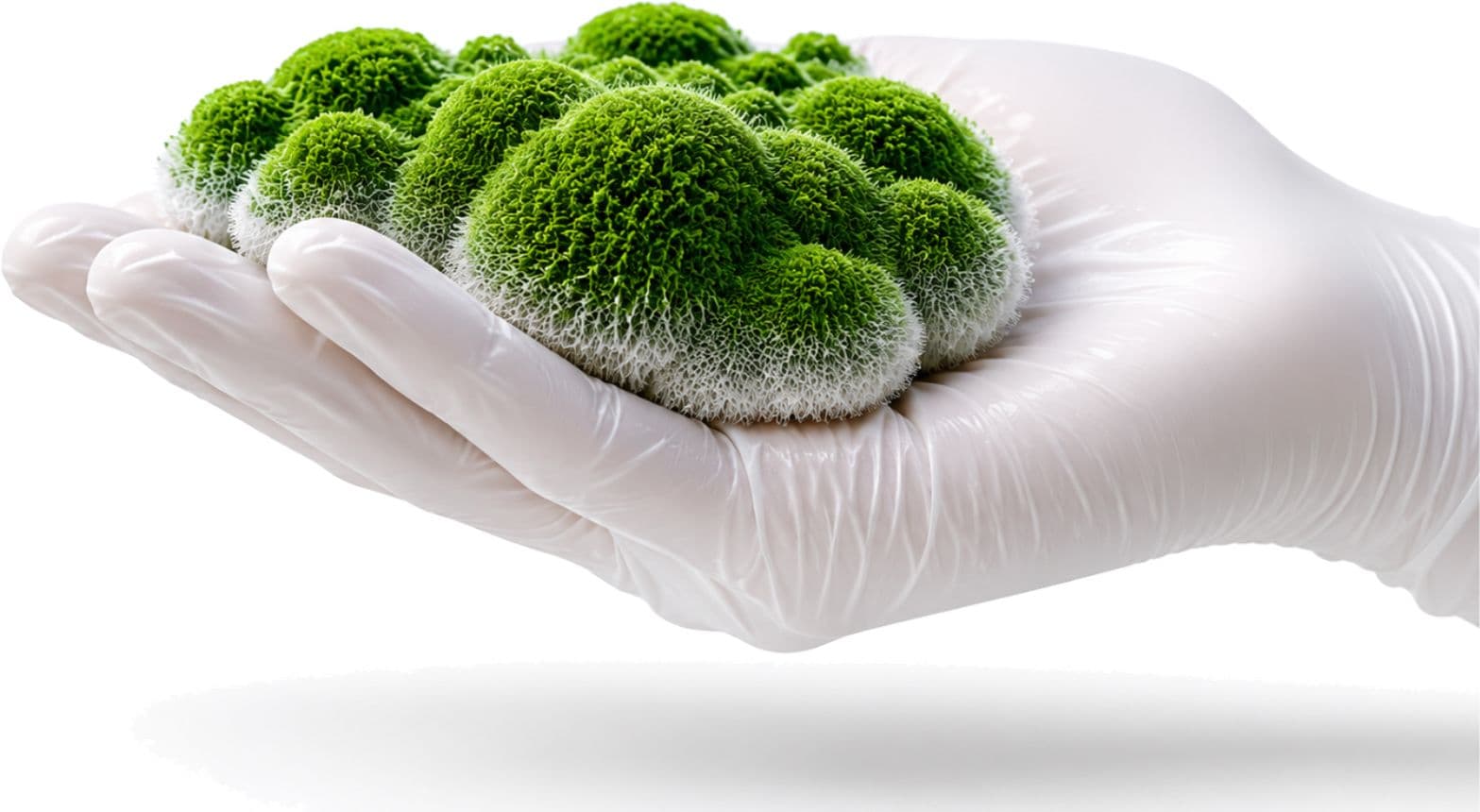 tbn. — gloved hand holding living moss biology
